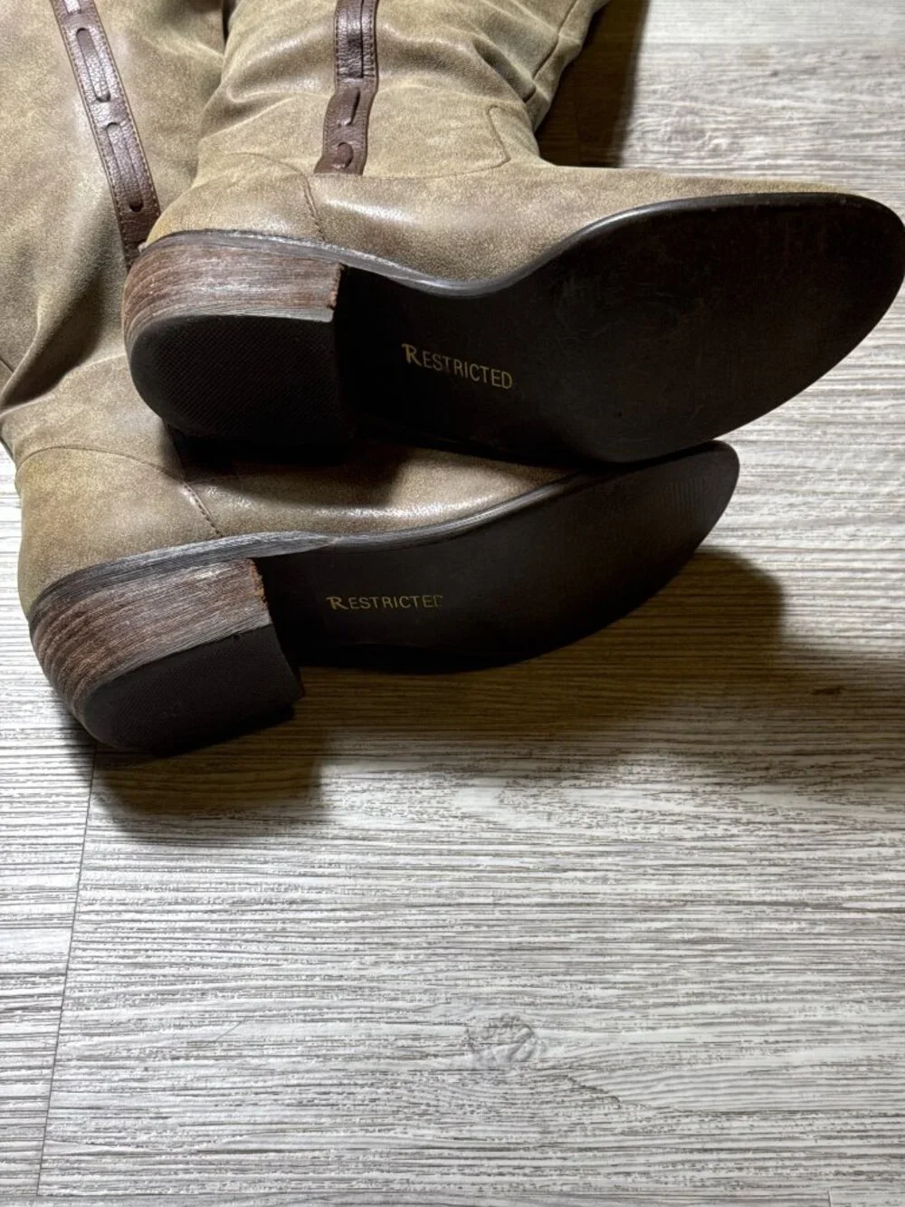 Restricted Taupe Suede Tall Riding Boots Tassel Trim Boho Western Size 7.5